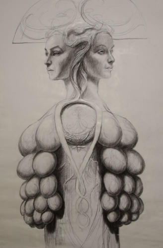 Janus féminin.charcoal on paper. 80x120cm. 2018